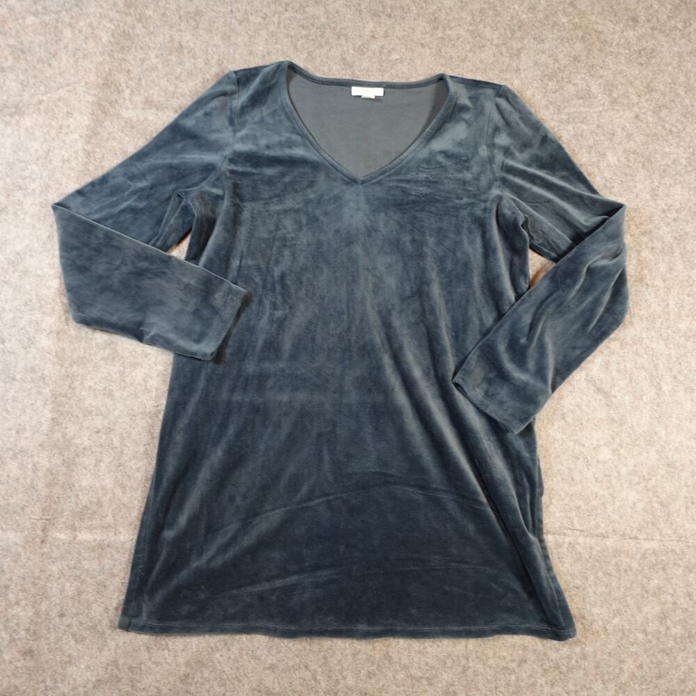 J. Jill Top Womens Small Velvet Tunic V-Neck Long Sleeve Blue Soft‎ Casual